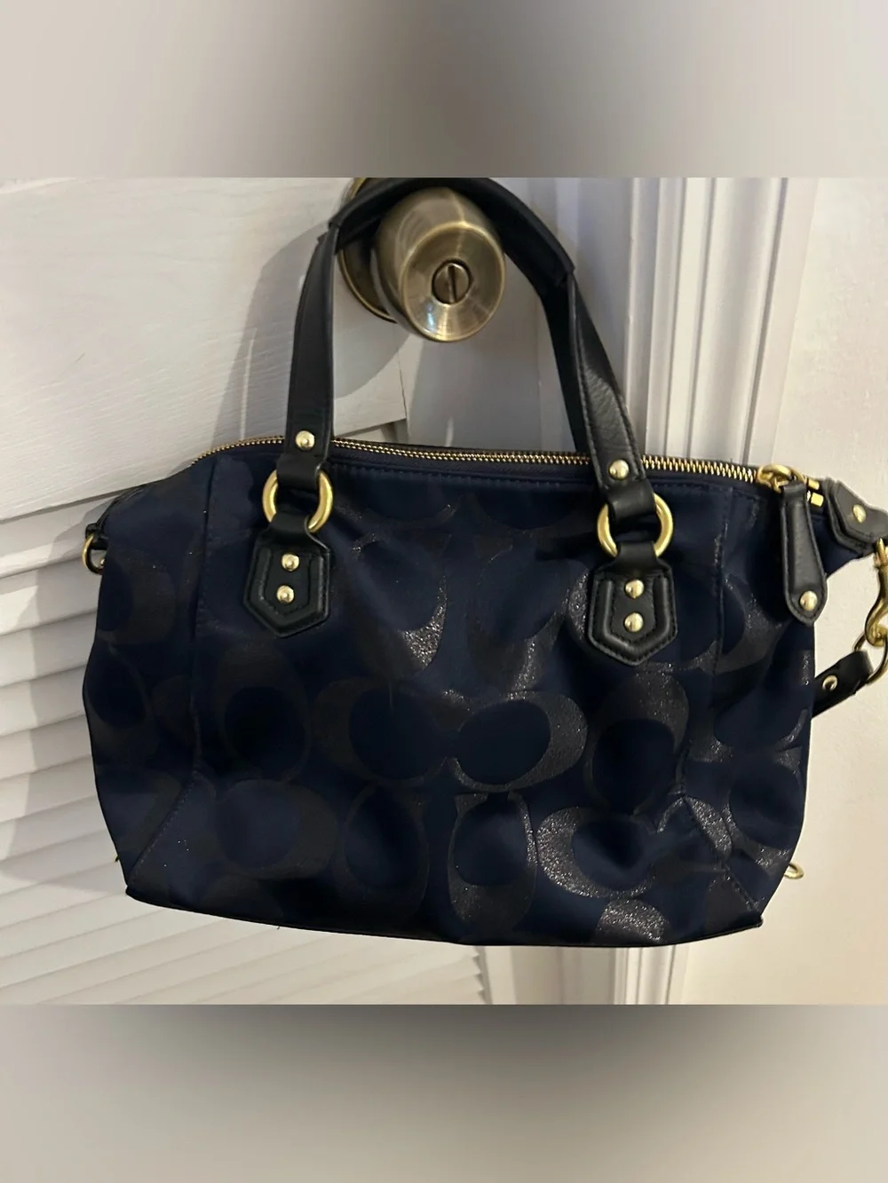 Coach Campbell Signature Metallic Satchel Navy Blue Black F26246